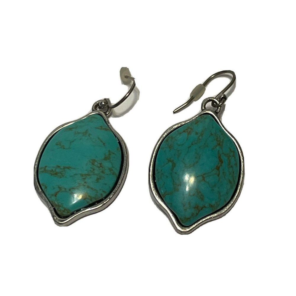 Silvertone Faux turquoise Dangle earrings hook post
